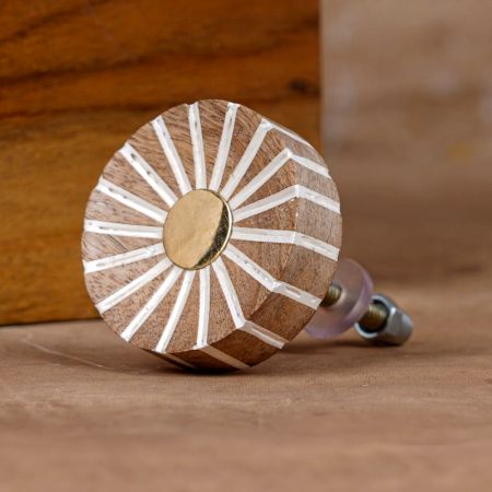 Round Brown and White Wooden Drawer Knobs